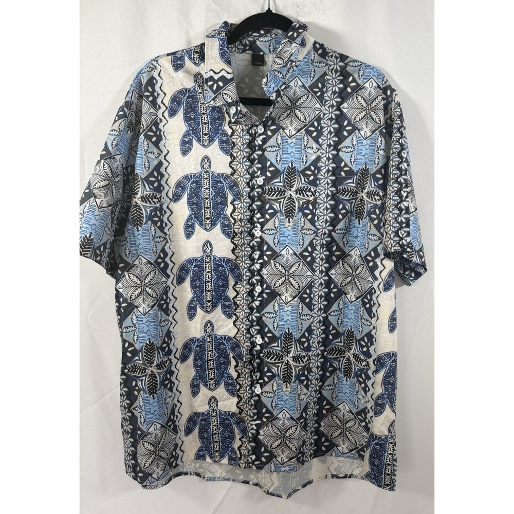 Hawaiian tropical shirt size L short sleeve button up rayon turtles